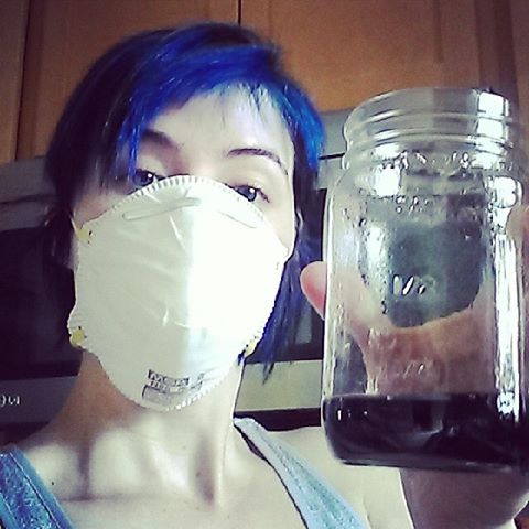Jess Moss working up a batch of ink made with wine.